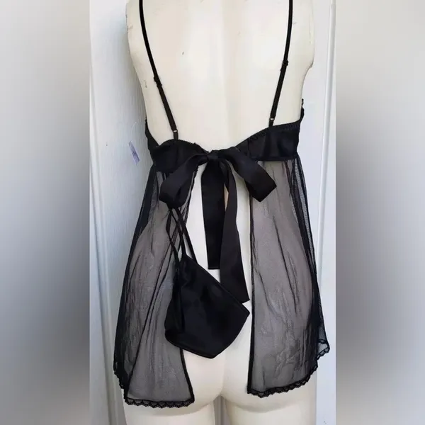 🆕 Satin Sheer Mesh Babydoll Lingerie Panty Set L🆕 - Image 3