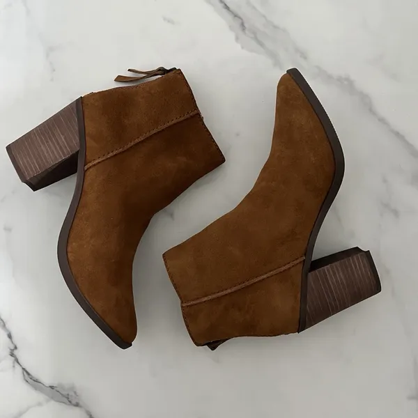 BP. Heath Suede Leather Ankle Boots Cognac Brown Sz 8.5 Block Heel Western Boho - Image 7