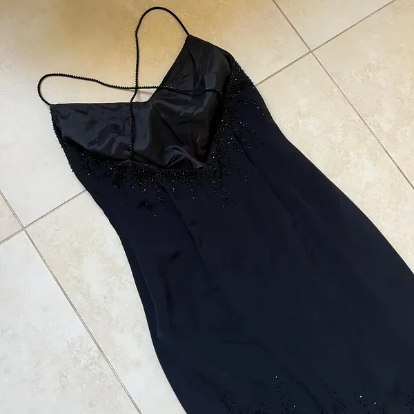 Cache Black Lace Beaded Crisscross Back Evening Formal Mermaid Dress Size 2 - Image 6