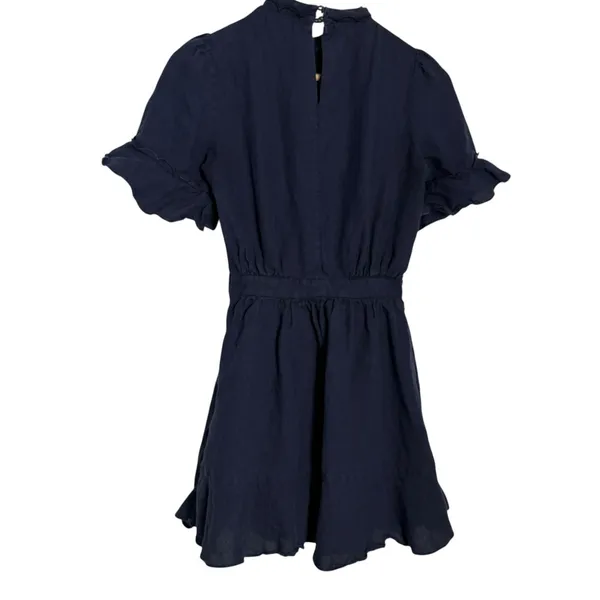 Frame Navy Linen Scallop Mock Neck Flounce Ruffle A-Line Flare Mini Dress XS - Image 10