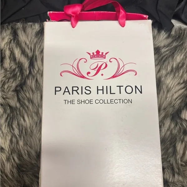 Paris Hilton Black Patent Peep Toe Platform Pumps Pink‎ Bottom Heels Size 8.5M - Image 6