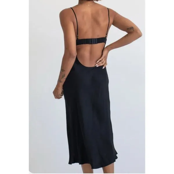 Anthropologie Rumored NWT Women Medium Negroni Black Satin Midi Dress Elegant - Image 3