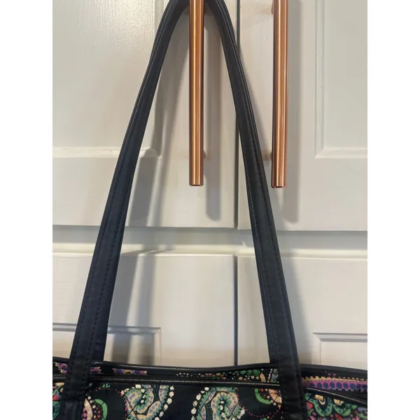 Vera Bradley Kiev Quilted Cotton Paisley Tote Bag Black Multicolor Shoulder Bag - Image 3