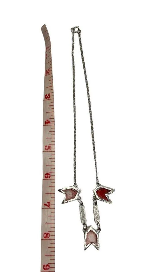 Red Faux Turquoise Triple Arrow Snail Chain Boho Tribal Necklace - Image 7