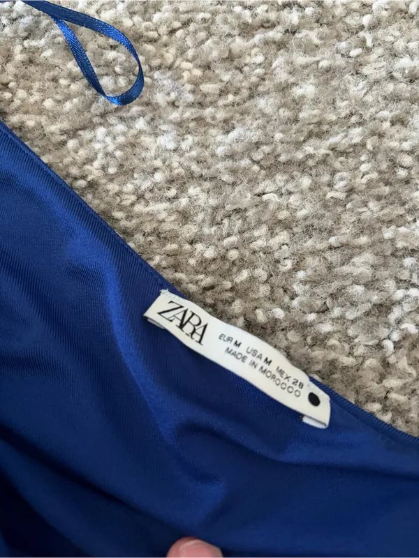 Zara Royal Blue One-Shoulder Bodysuit with Tie Strap - Image 2