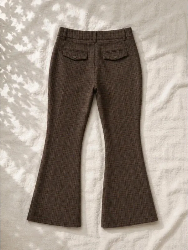 Urban Outfitters Brown Plaid Flare Pants Size 14 Y2K High Rise - Image 2