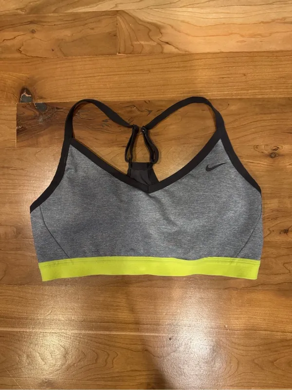 Nike Pro Indy Dri-FIT Gray Neon Yellow Mesh Sports Bra Size Large - Image 10