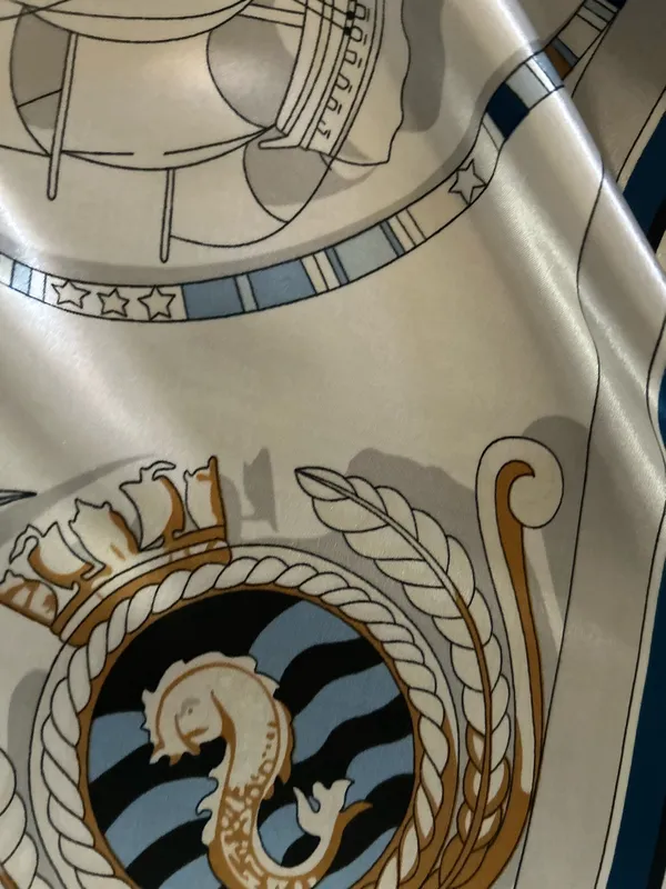 Vintage Square Sailing BOAT,WHEEL&Anchor 35/35 Oversized satin Silky SCARF - Image 15