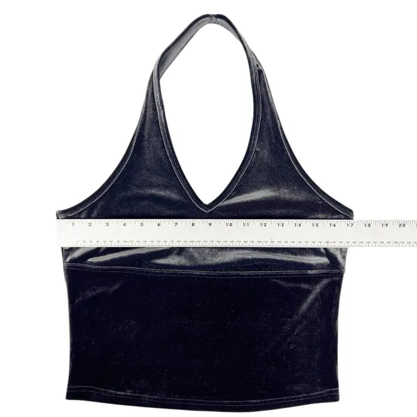 Express‎ Vintage 90s Dark Grey Velvet Halter Top Size Large - Image 4