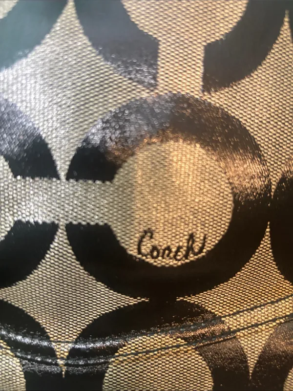 Coach “Op Art” Black and Tan Circle Logo Tote - Image 5