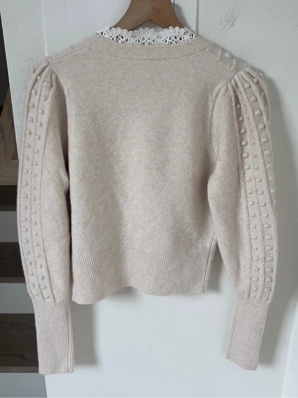 Free People Lace SoftSpun Long Sleeve Cardi Cardigan Sweater in Ivory NWT - Image 2