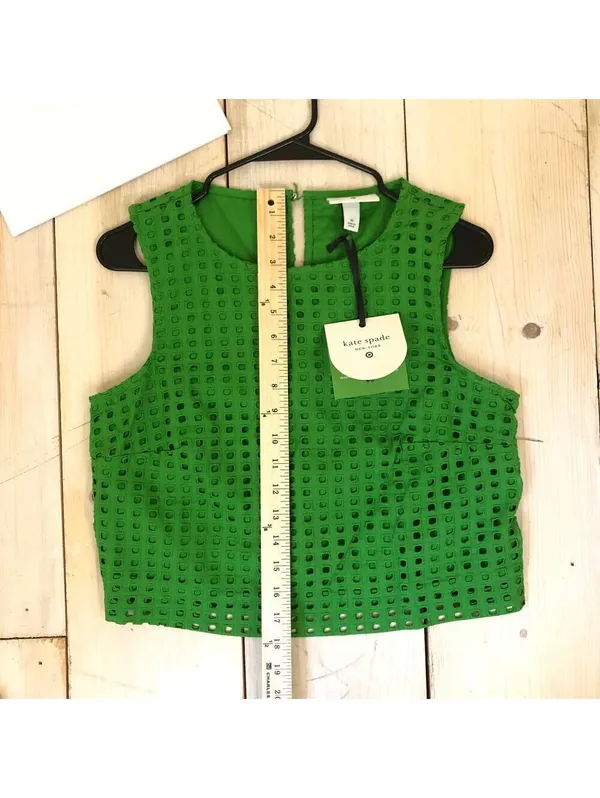 Kate Spade X Target NWT Green Boxy Eyelet Crop Top Size XS Broken Button Loop - Image 14