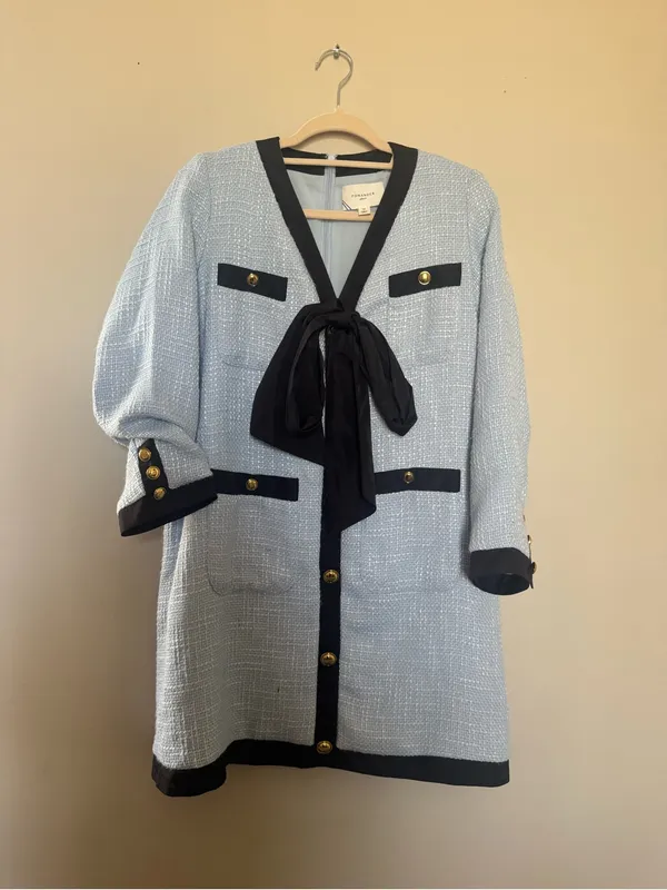 Pomander Place Light Blue Tweed Dress with Black Trim - Image 5