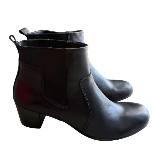 ECCO Booties‎ Black Leather Block Heel Chelsea Ankle Boots Size US 8.5 NEW - Image 4