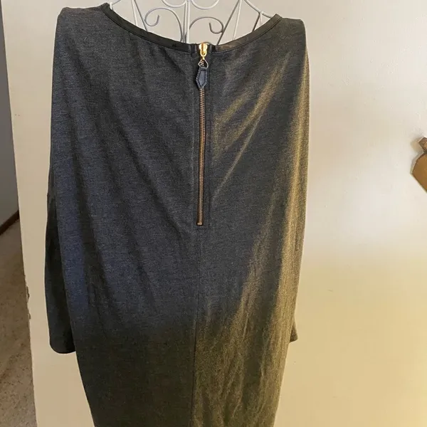 Zara W&B Collection Long Sleeve Dolman Top Faux Leather Trim Size L Gray - Image 3