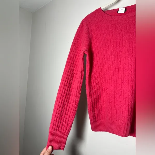 J. Crew Hot Pink Cable Knit Wool Nylon Cashmere Blend Sweater Size Medium - Image 6