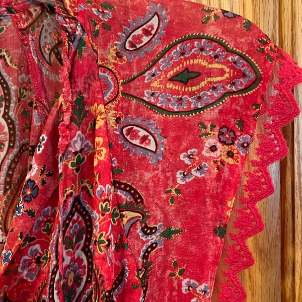Sunrise by The Kooples Reef Paisley Print‎ Silk Chiffon Mini Dress Pink Size 2 - Image 9