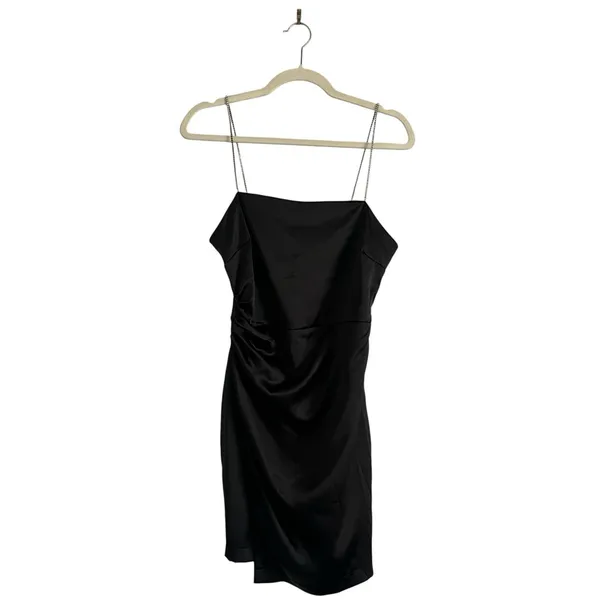 Zara Satin mini slip dress Rhinestones Jewel straps Black Size M party glam chic - Image 3