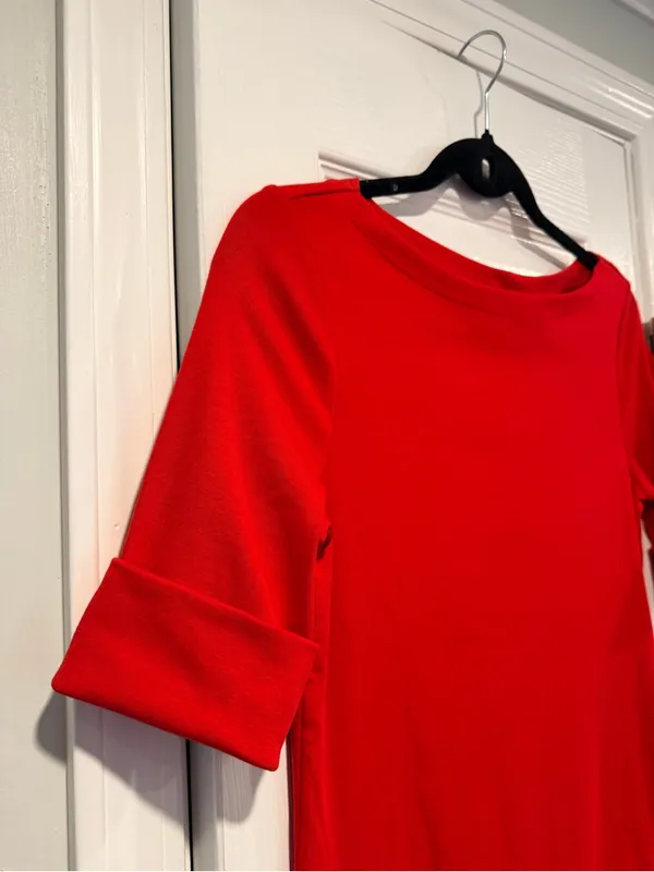 NWOT LRL Lauren Ralph Lauren Size S Red Boat Neck Cuffed Sleeve Top Cotton - Image 3