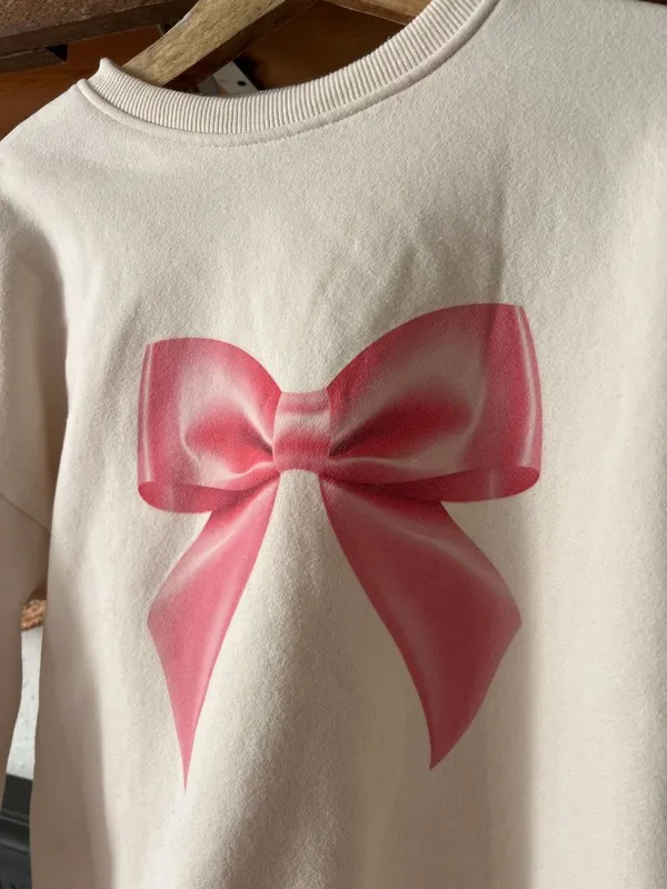 Edikted Cream Bow Brat Print Pullover SMALL - Image 2