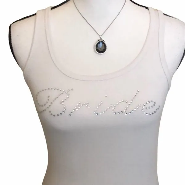 Bride Embellished Silver Rhinestone Tank Top Size M - Image 3
