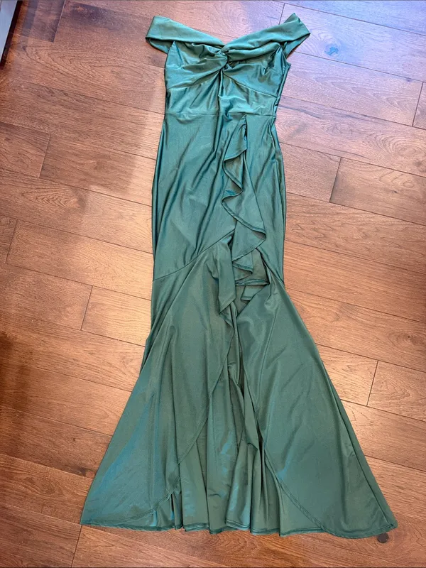 Cefian Formal Green Ruffle Long Gown Dress Size Small - C3-234 - Image 2