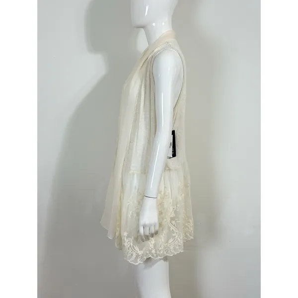 Long Vest Duster Women L Ivory Ethereal Boho Cottagecore Festival Layering NWT - Image 4
