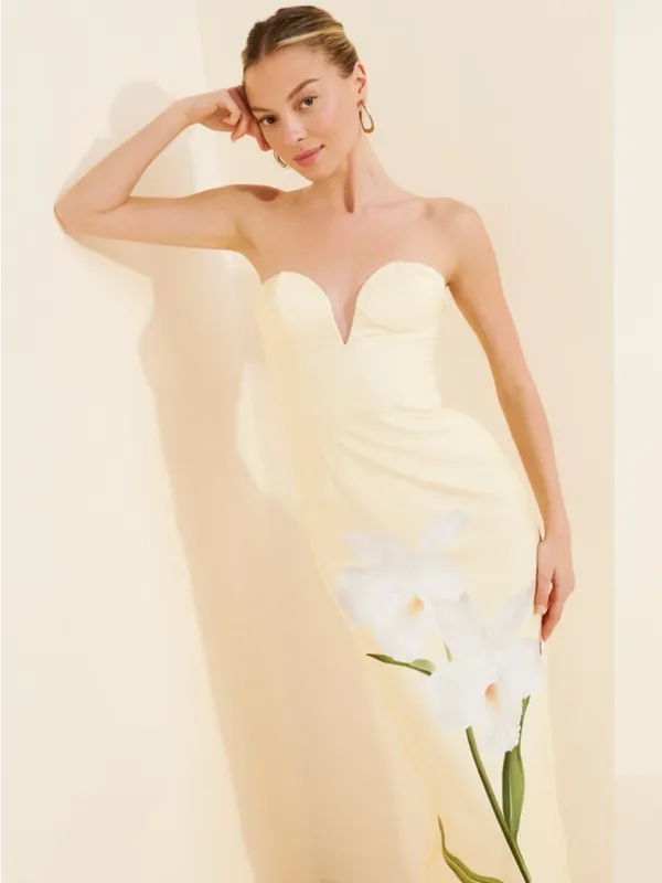 Katie May Ursula Floral Strapless Gown Butter Yellow - Image 3