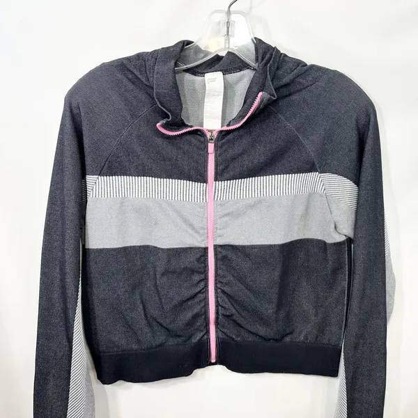 Fabletics XL Seamless Jacket Tory Cropped Gray Pink Full Zip‎ Athletic 1685 - Image 6