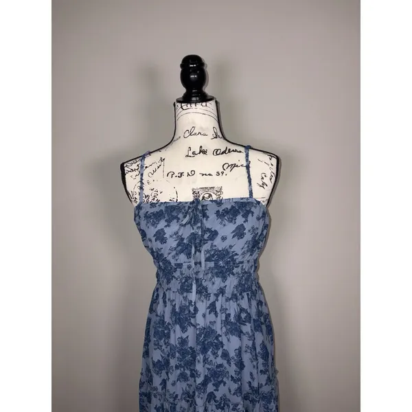 Trixxi Blue Floral Spaghetti Strap Tiered Midi Dress Womens Size Small - Image 3