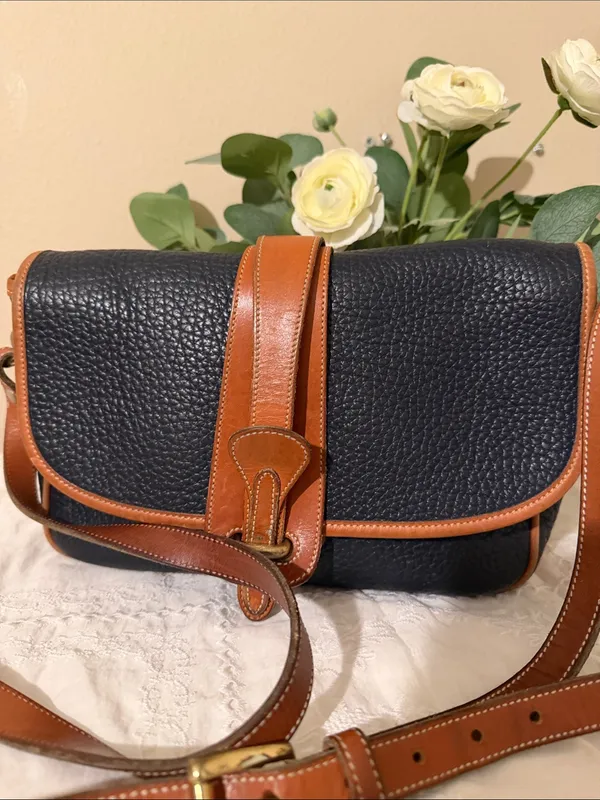 Dooney & Bourke Black Pebbled Leather Crossbody with Brown Trim - Image 2