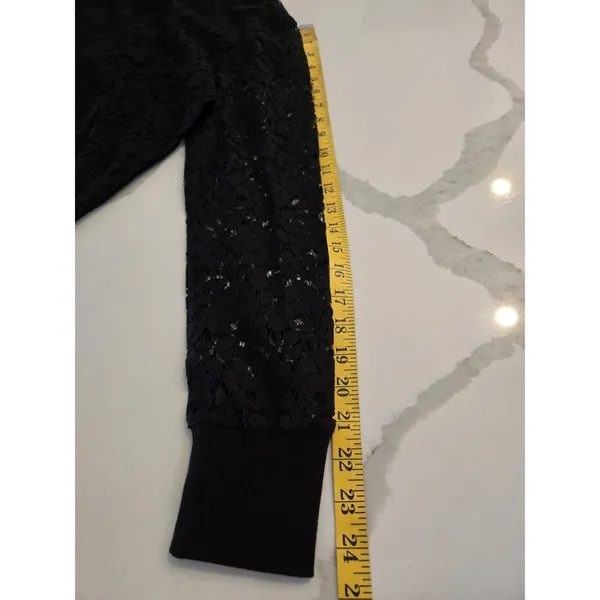 ​G By Guess Medium Black Floral Lace Full Zip Bomber Jacket Women Ribbed Trim - Image 11