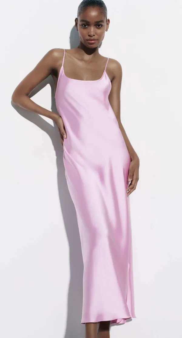 ZARA Dress Maxi Wedding Straps Lingerie Open Back Satin Effect Party Coctail - Image 7