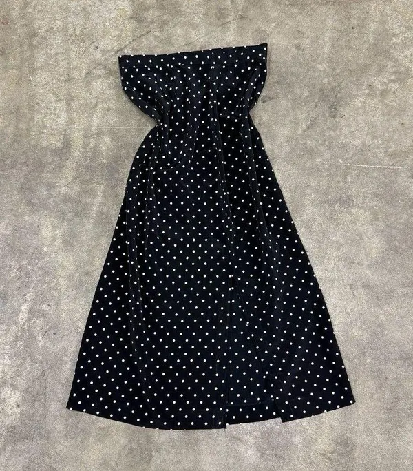 Vintage retro y2k polka dot midi maxi skirt with slit - Image 2
