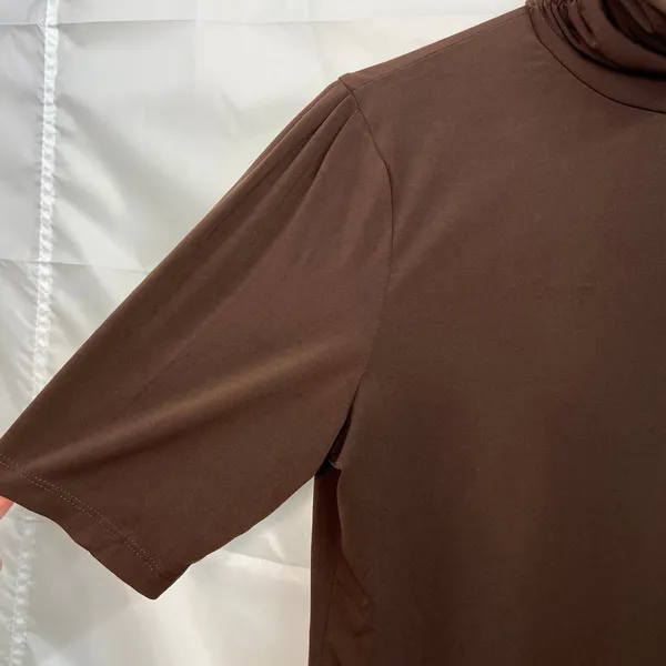 Rafaella women's brown cinched mock neck stretch lightweight neutral basic shirt - Image 2