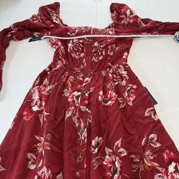 NWT‎ Lulus Total Perfection Burgundy Floral Print Tie-Back Midi Dress SMALL - Image 10