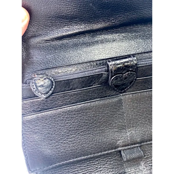Brighton Black Leather Convertible Crossbody Wallet Croc Heart No Strap - Image 5