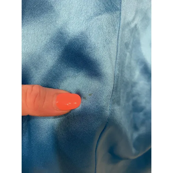 Retrofête Dress Womens Medium Blue Satin Cowl Neck Slip Mini Smocked Party - Image 5