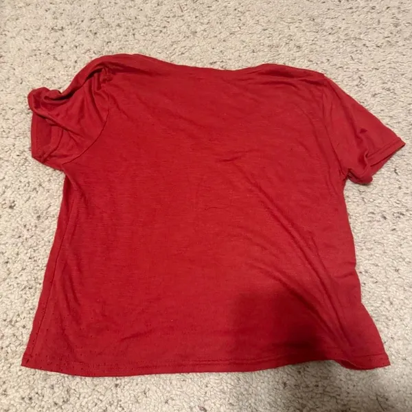 Red V-Neck Crop Top with Chest Pocket Y2K Going Out Coquette M - Image 2