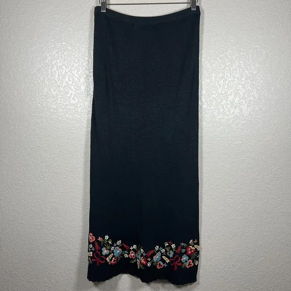 Double D Ranch Womens Embroidered Linen Maxi Skirt XS Black Floral Western Boho - Image 7