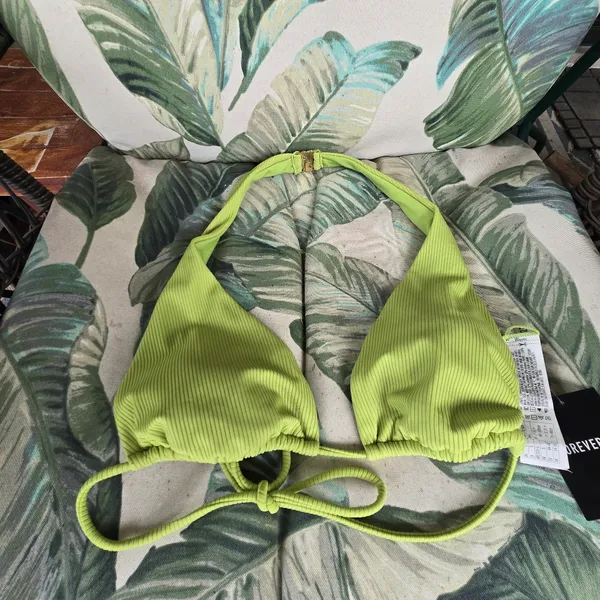 Forever 21 Lime Green Triangle Ribbed Bikini Top L - Image 3