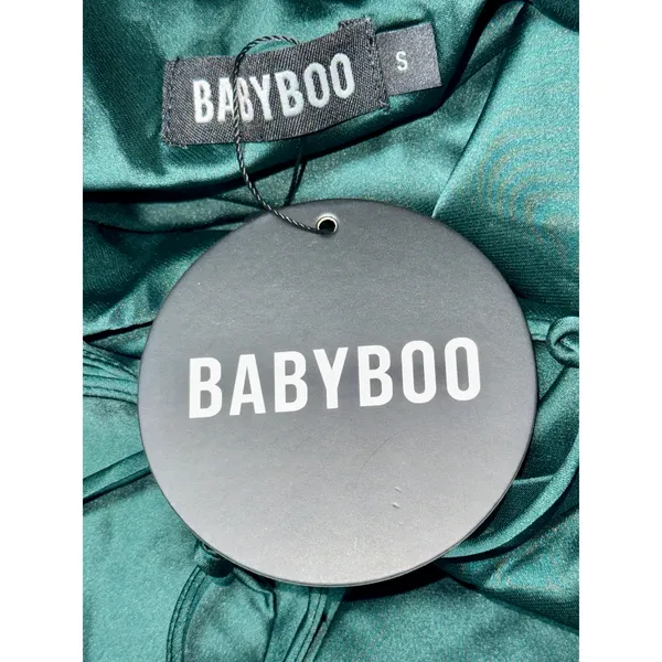 NWT Babyboo Misha Emerald Green Satin Strappy Back High Slit Maxi Dress Size S - Image 6