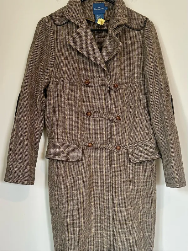 Faconnable Brown Plaid Wool Toggle Pea Coat - Image 6