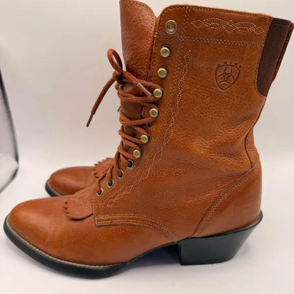 Ariat Heritage Lacer Womens Cognac Brown Leather Western Lace Up Boots Kiltie 7B - Image 2