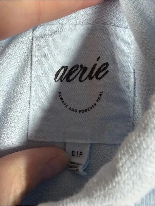 Aerie Light Blue Oversized Peplum Puff Sleeve Hoodie - Image 3