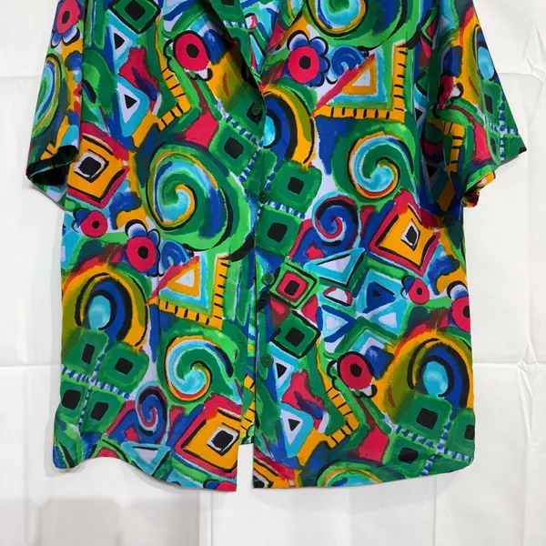 Nicola Green Geometric Vintage Button Down Sz 10 - Image 3