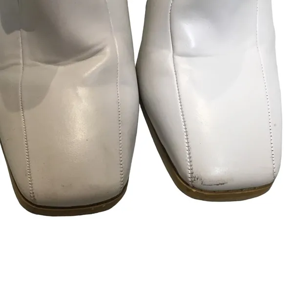 Square Toe Faux Leather Heeled Boots White Size 9 - Image 6