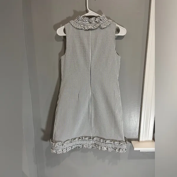 Eliza J. Sleeveless Blue Stripe Seersucker Ruffle Nautical Mini Dress 4 Sheath - Image 10