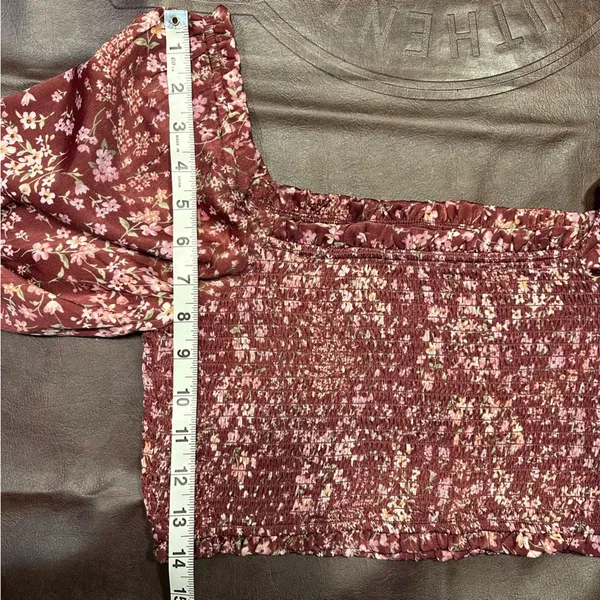 Altar’d State Vaella Smocked Floral Top in Burgundy Long Sleeve‎ Cropped medium - Image 13