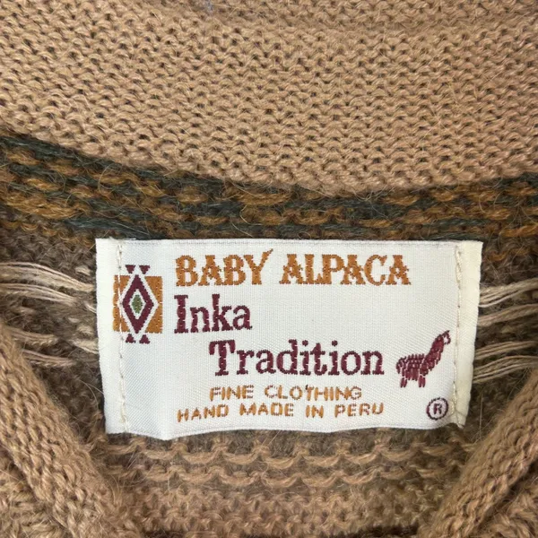 Inka Tradition Baby Alpaca‎ Hand Made Peru Fair Isle Llama Knit Cardigan Sweater - Image 4